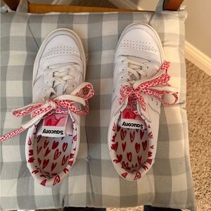 Saucony White Sneakers with Red Heart Lining